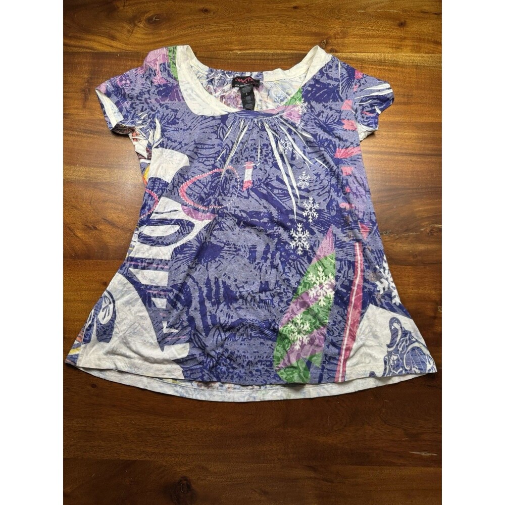 VTG Custo Barcelona Custoline Graphic Top Tee Mixed Media Purple Y2K Size Medium